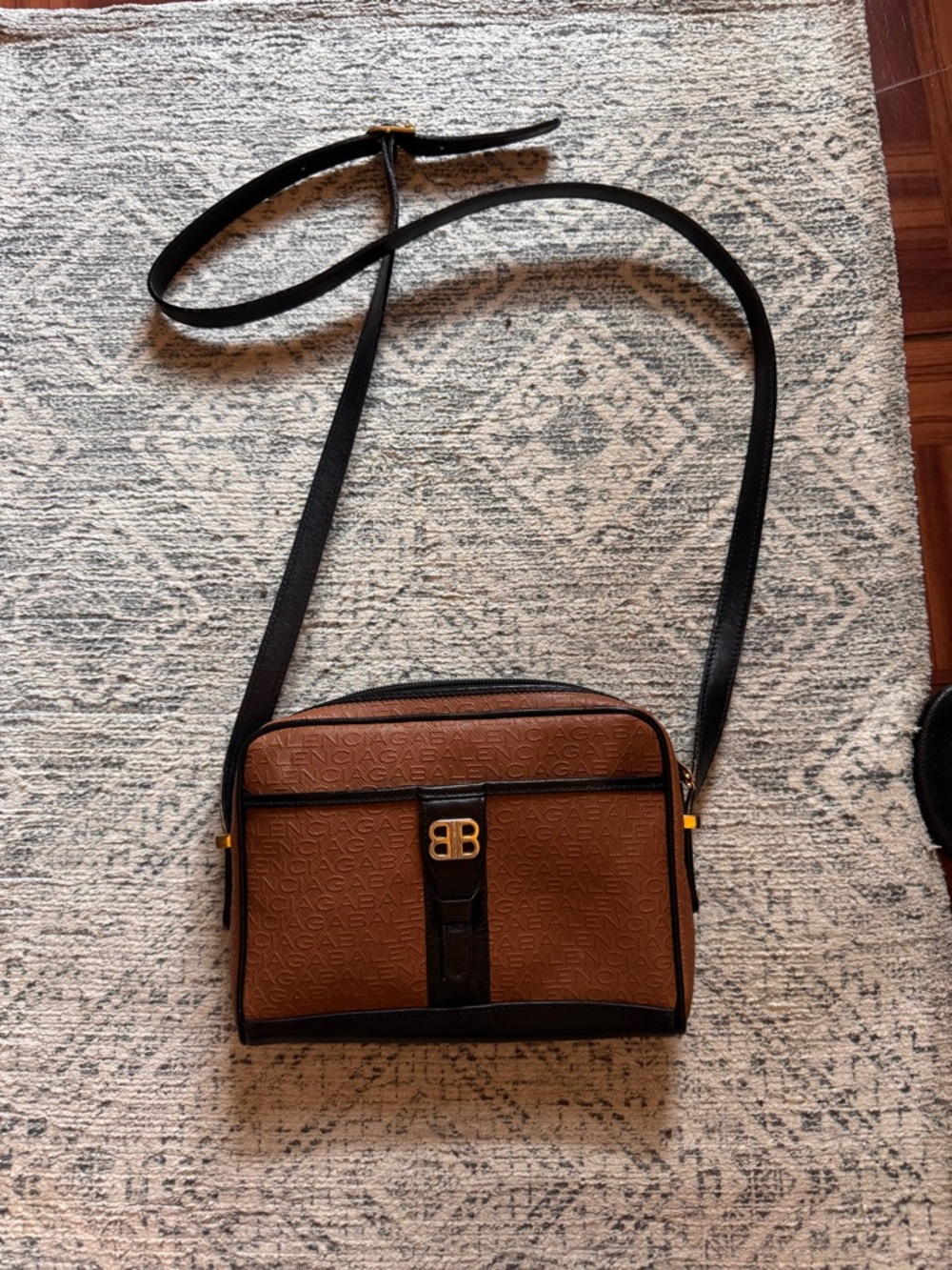 Balenciaga Brown And Black Leather Crossbody Bag with Gold Logo